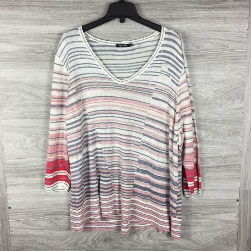 NIC+ZOE Skyline Stripe Top V Neck